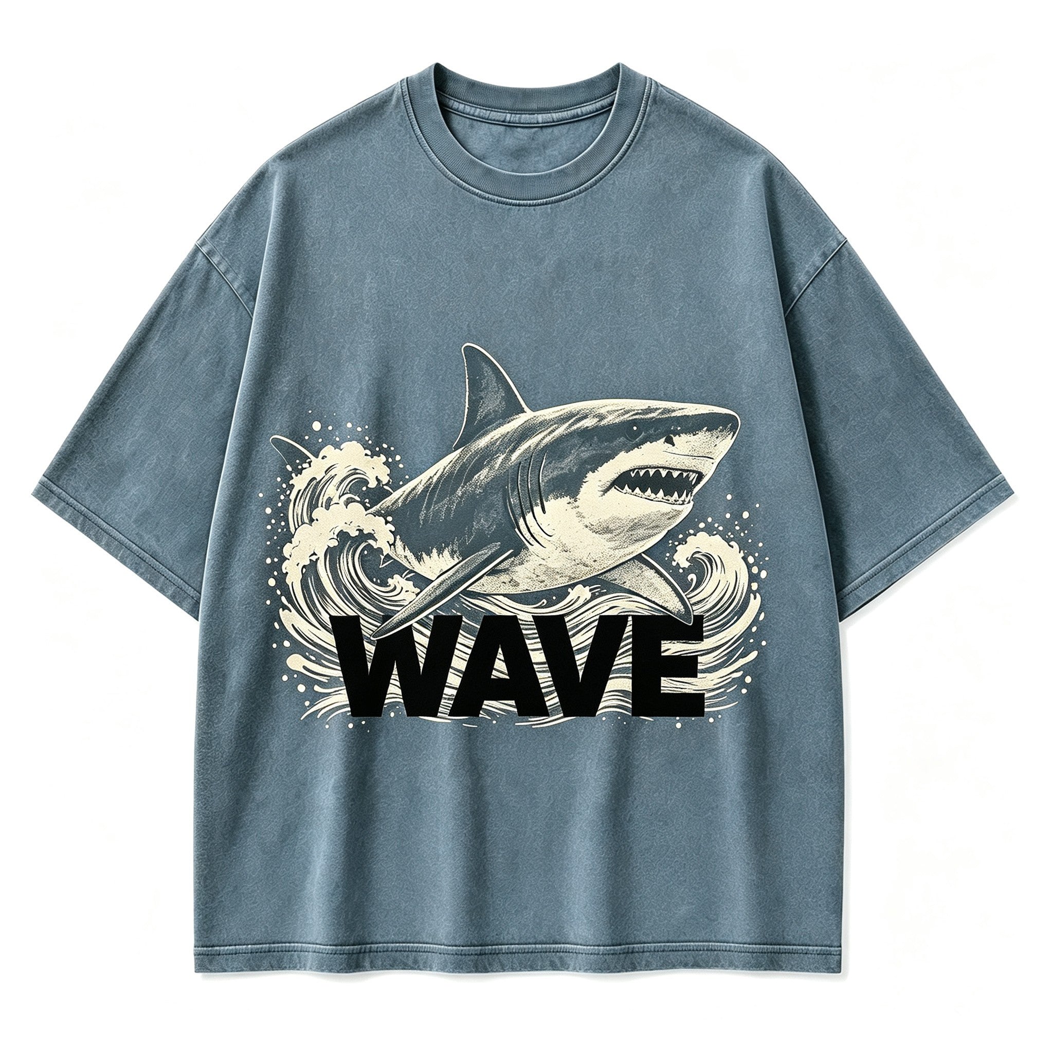 Vintage Wave Shark Ocean Predator Retro Circular Graphic Artwork