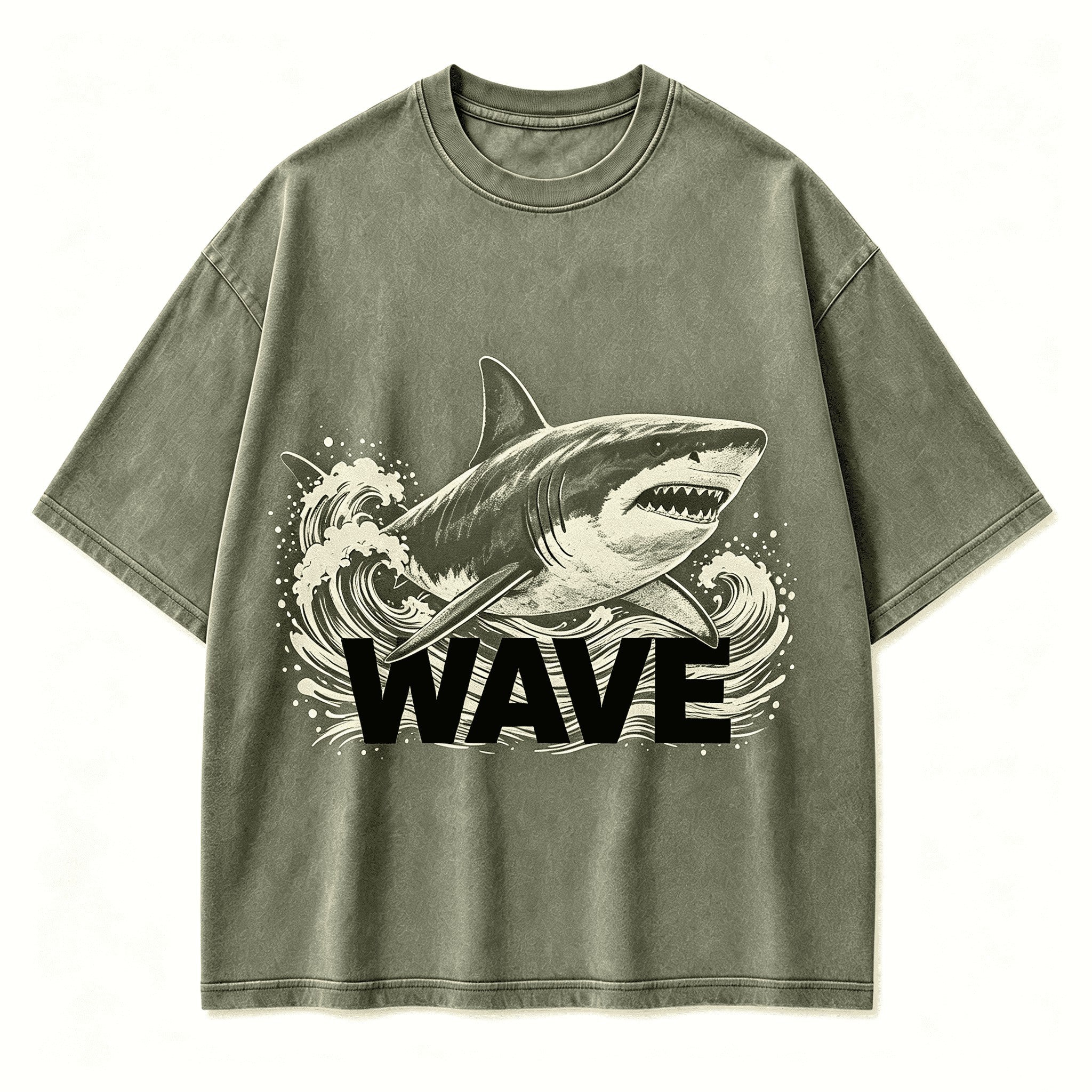 Vintage Wave Shark Ocean Predator Retro Circular Graphic Artwork