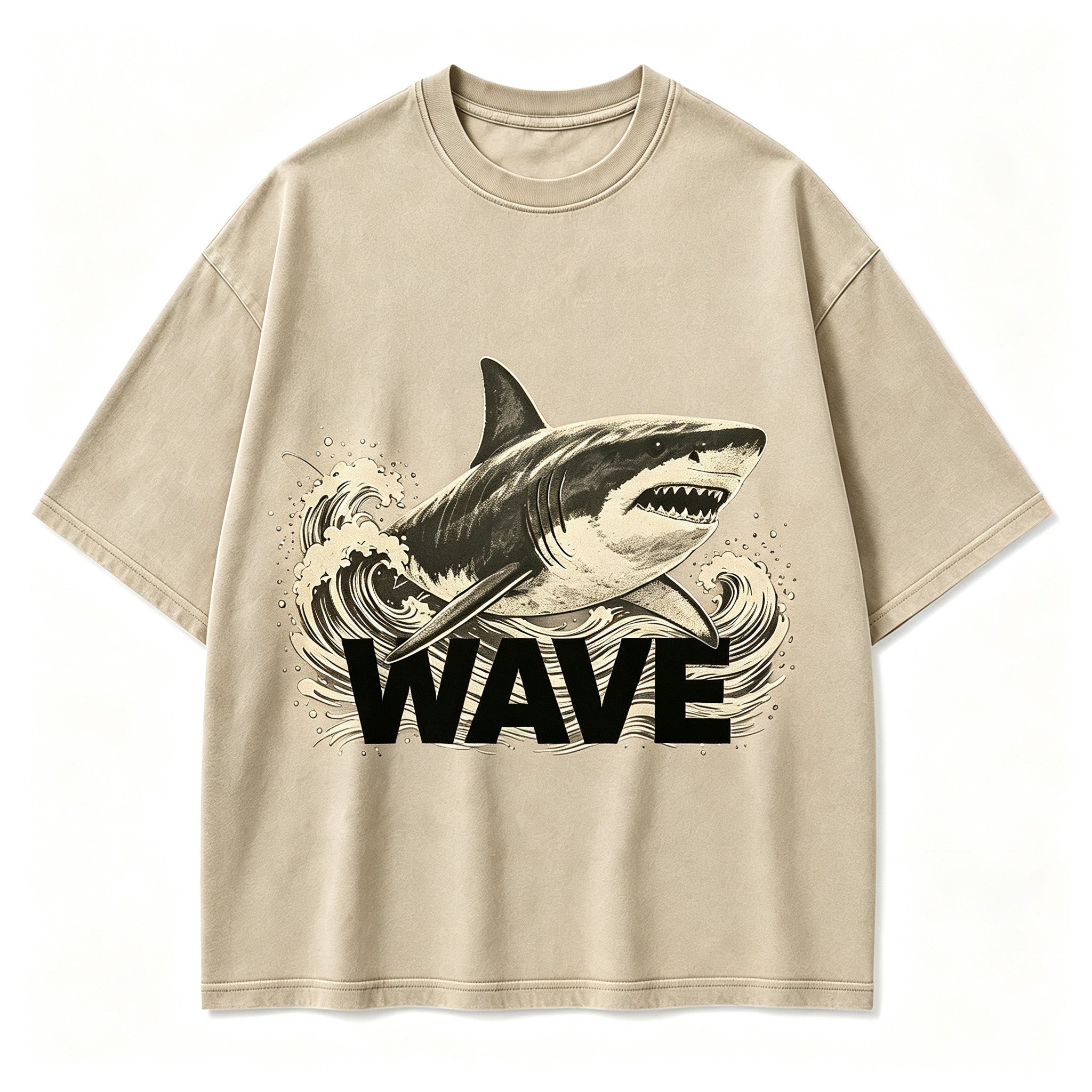 Vintage Wave Shark Ocean Predator Retro Circular Graphic Artwork