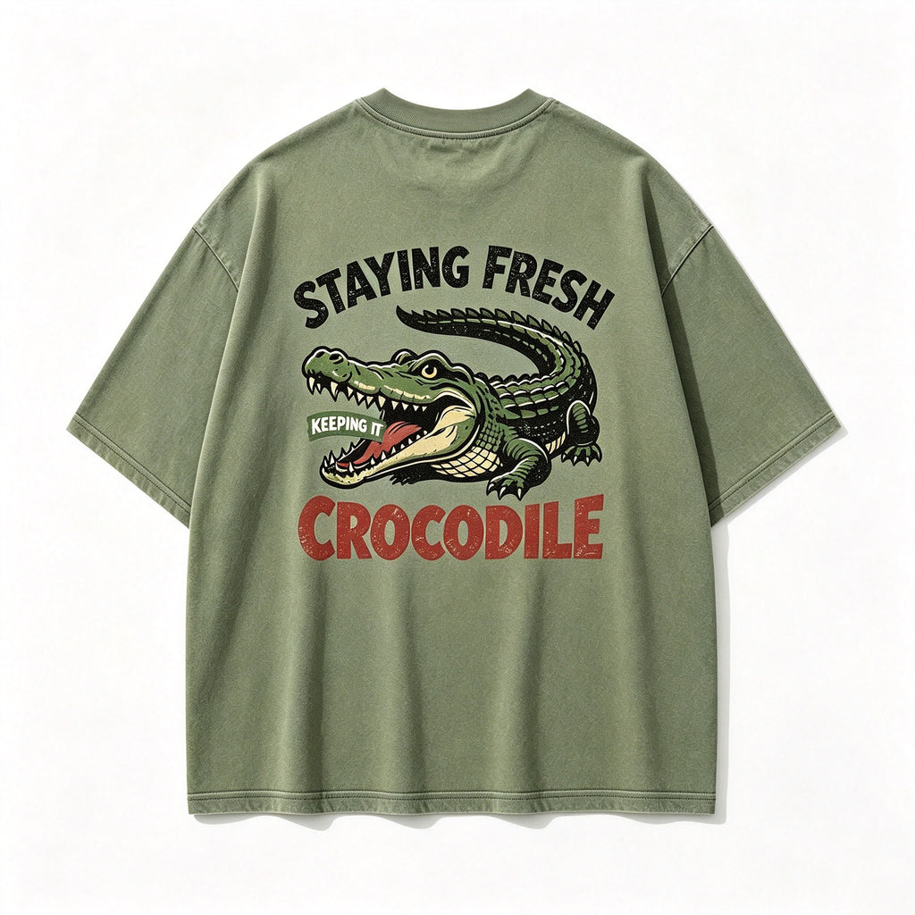 Vintage Staying Fresh Crocodile Swamp Wild Reptile Retro Circular Graphic Artwork（Print On Back）