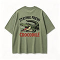 Vintage Staying Fresh Crocodile Swamp Wild Reptile Retro Circular Graphic Artwork（Print On Back）