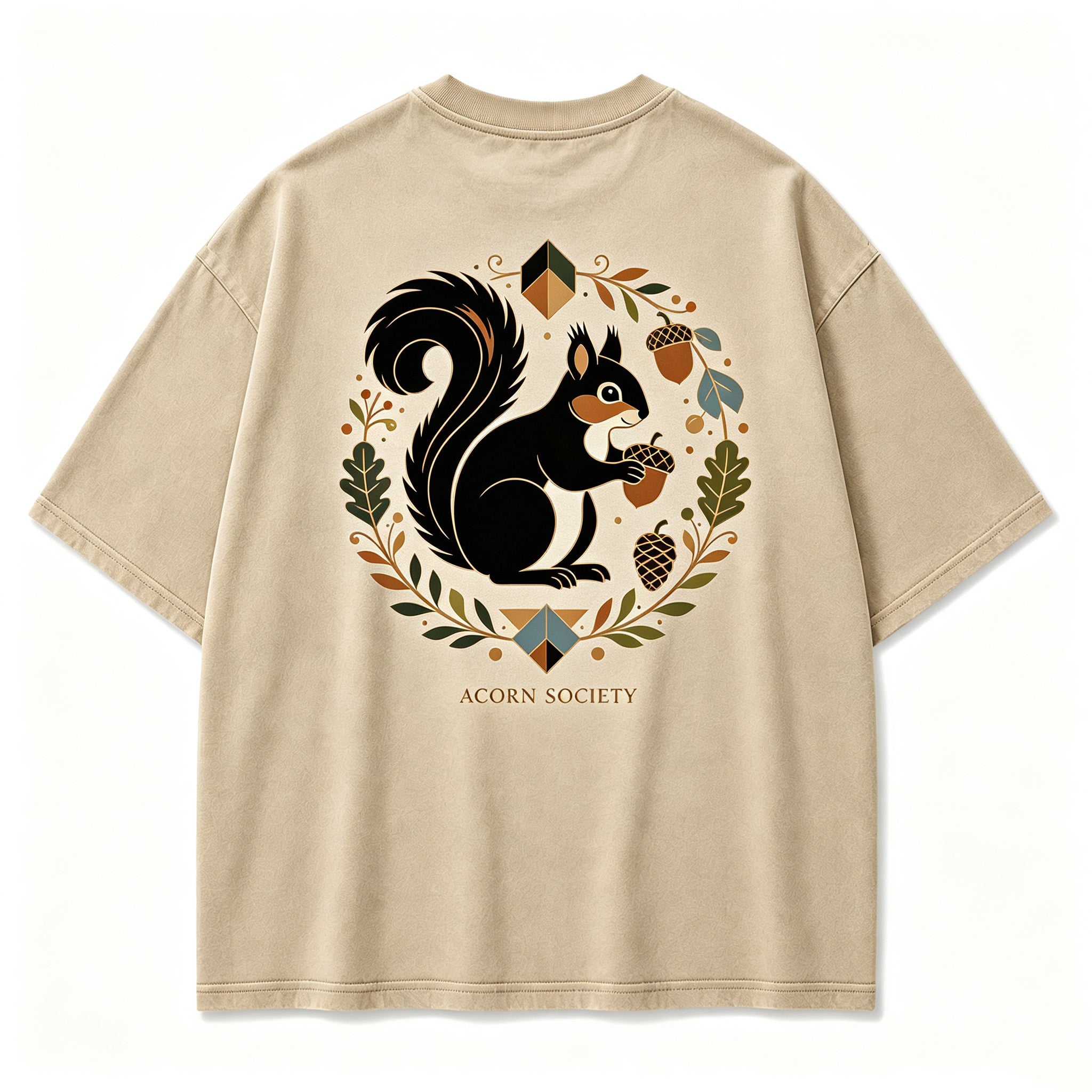 Vintage Acorn Society Woodland Oak Nut Retro Circular Graphic Artwork（Print On Back）