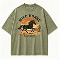 Vintage Wild Horse Roam Free Open Prairie Retro Circular Graphic Artwork