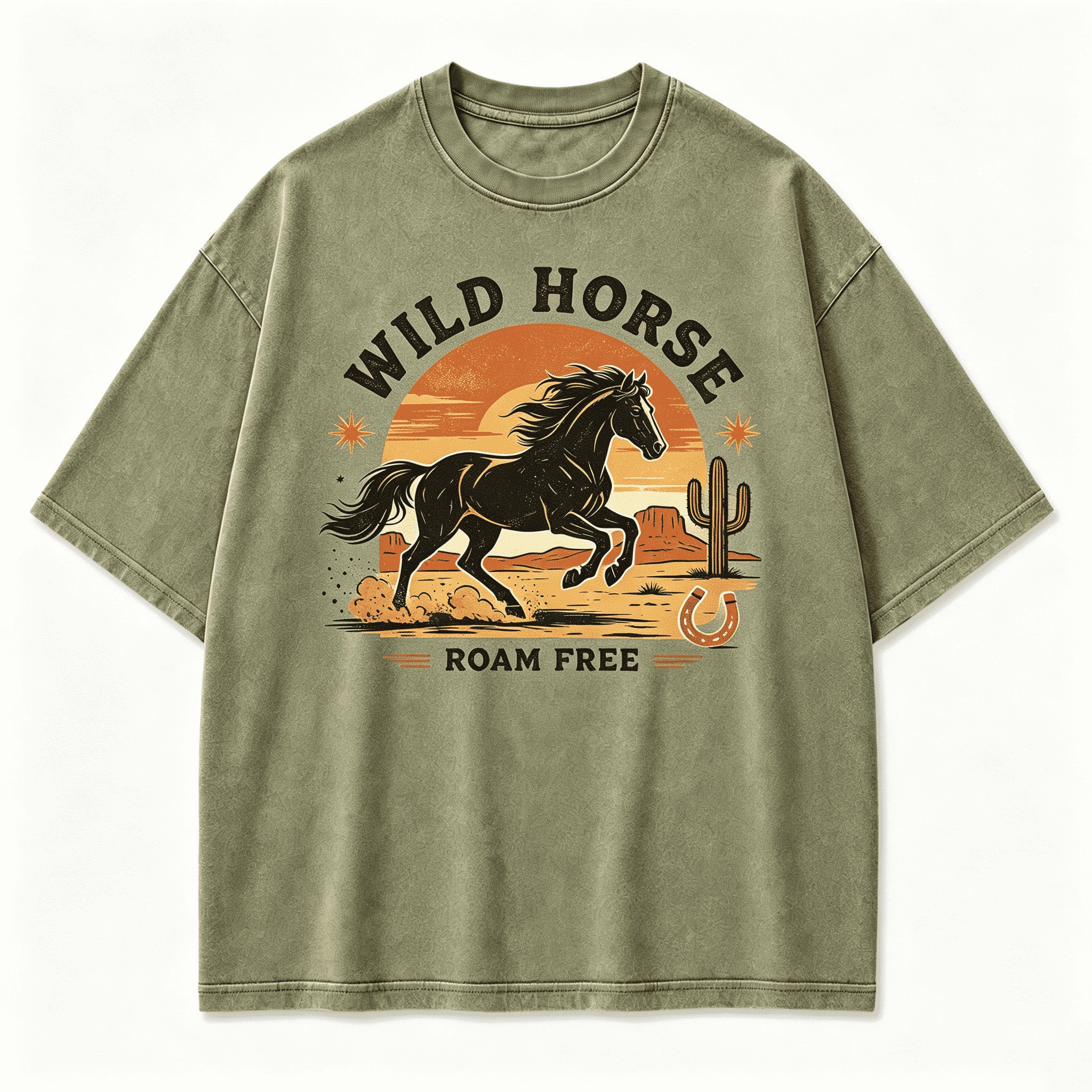 Vintage Wild Horse Roam Free Open Prairie Retro Circular Graphic Artwork