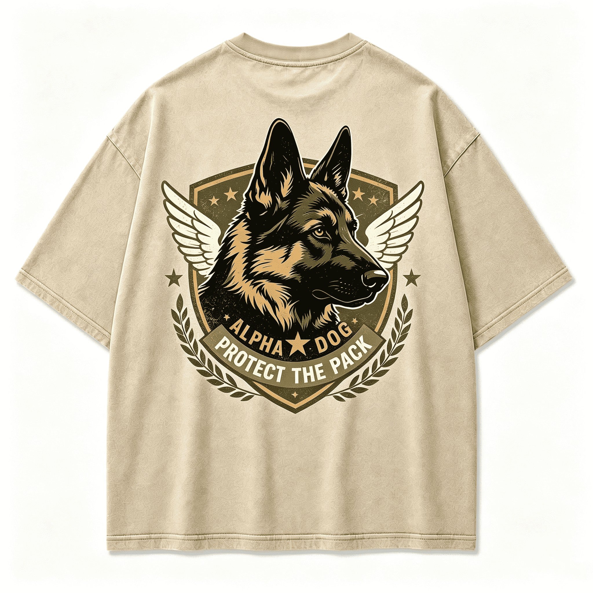 Vintage Alpha Dog Protect The Pack Wilderness Canine Retro Circular Graphic Artwork（Print On Back）