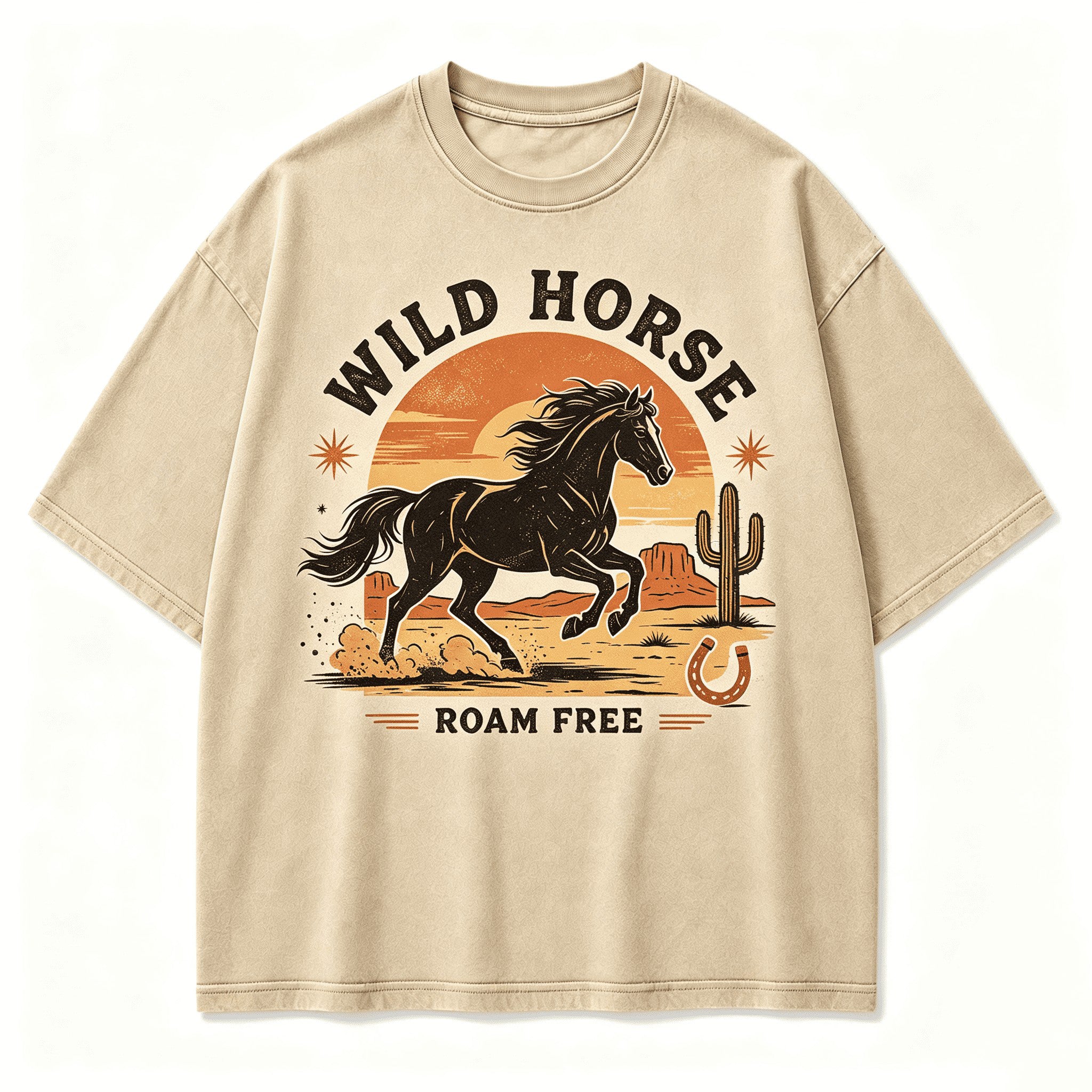 Vintage Wild Horse Roam Free Open Prairie Retro Circular Graphic Artwork