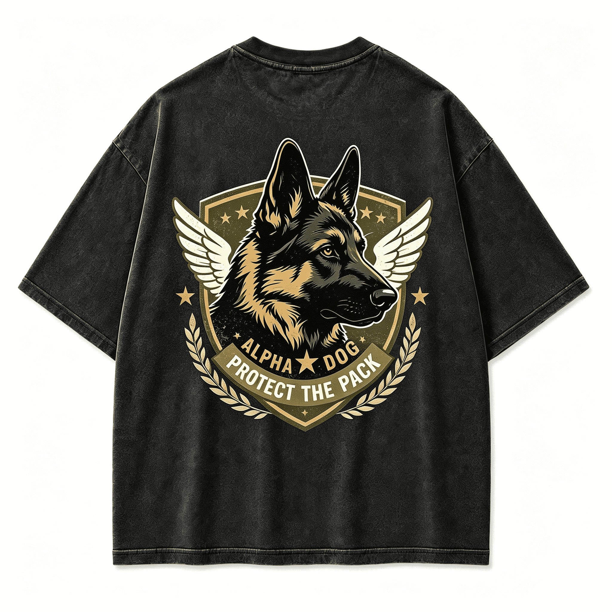 Vintage Alpha Dog Protect The Pack Wilderness Canine Retro Circular Graphic Artwork（Print On Back）