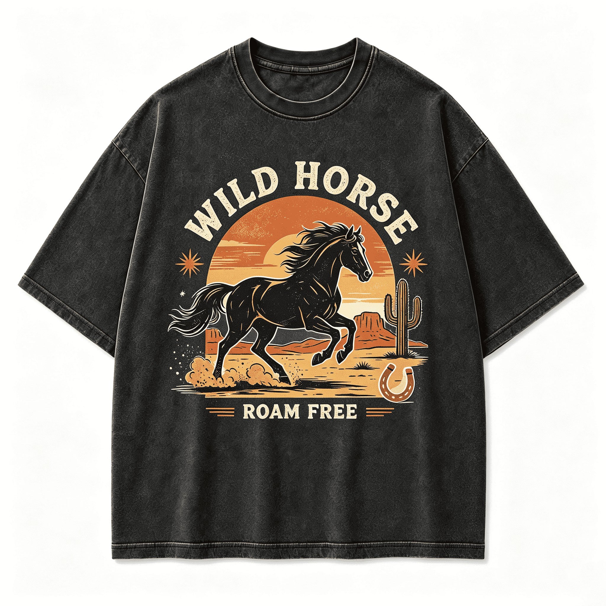 Vintage Wild Horse Roam Free Open Prairie Retro Circular Graphic Artwork