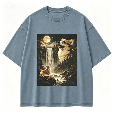 Vintage Echoes Of The Moonlit Valley Twilight Wilderness Retro Circular Graphic Artwork