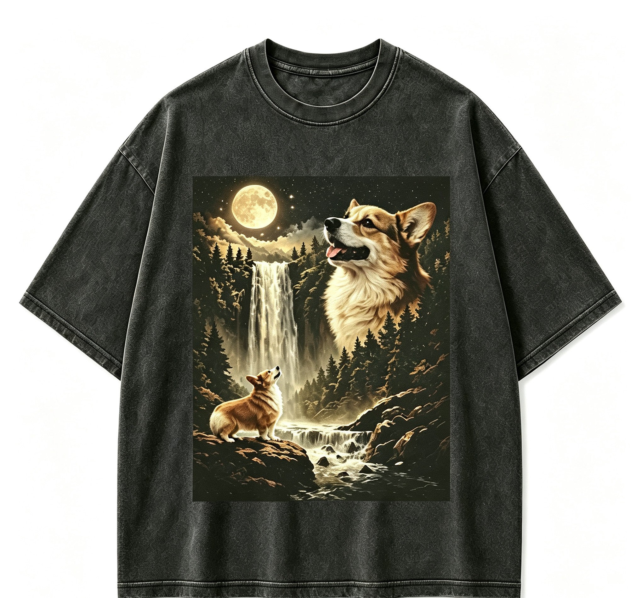 Vintage Echoes Of The Moonlit Valley Twilight Wilderness Retro Circular Graphic Artwork