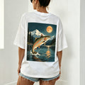 Night Mountain Full Moon Trout Fisherman Vintage Fishing Graphic T-Shirt