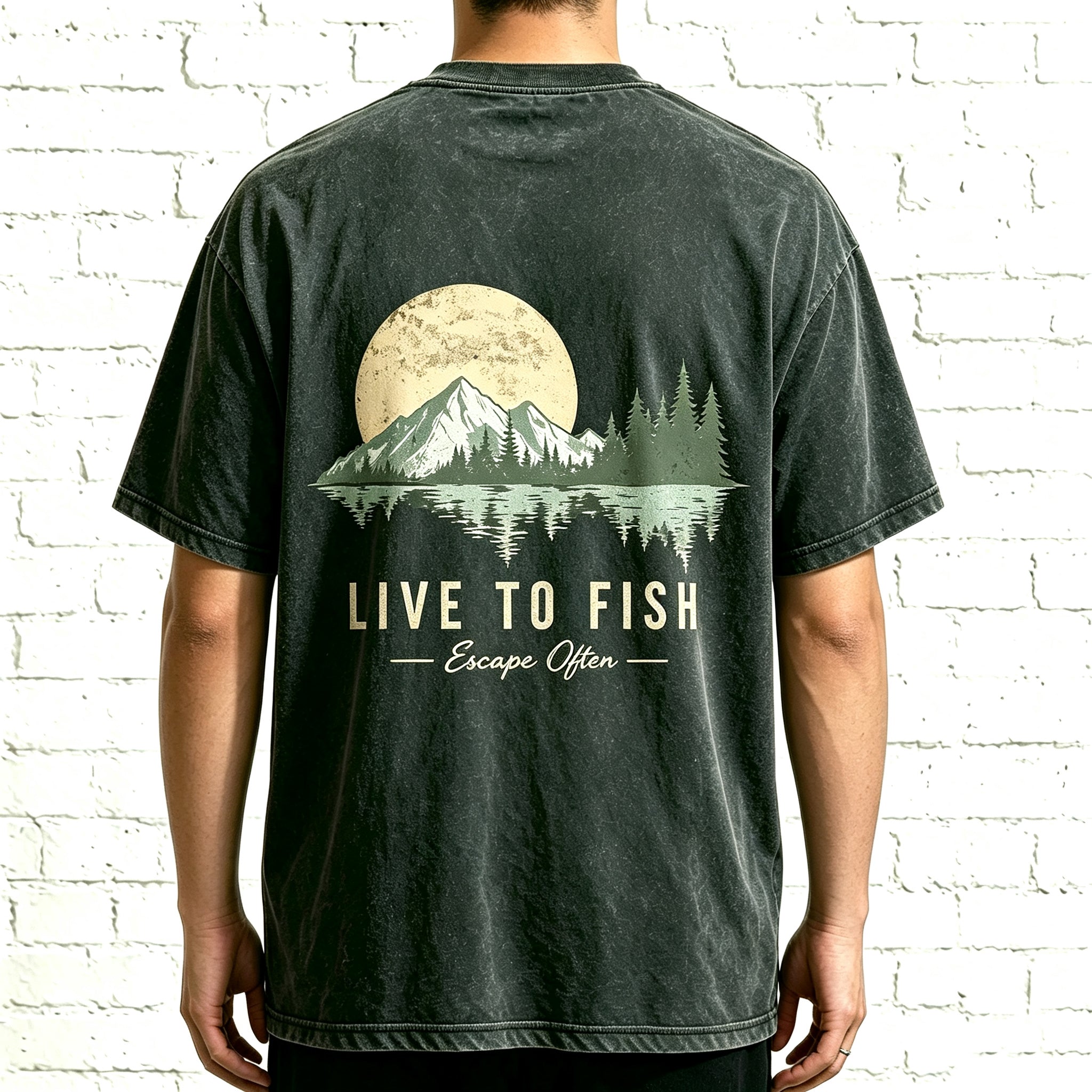 Live To Fish Escape Often Nature Mountain Sunset Fishing Graphic T-Shirt