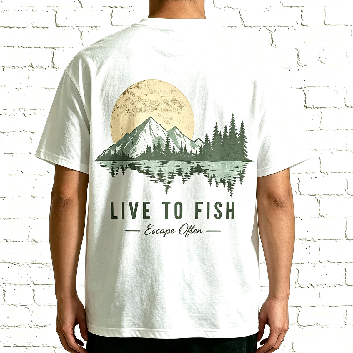 Live To Fish Escape Often Nature Mountain Sunset Fishing Graphic T-Shirt