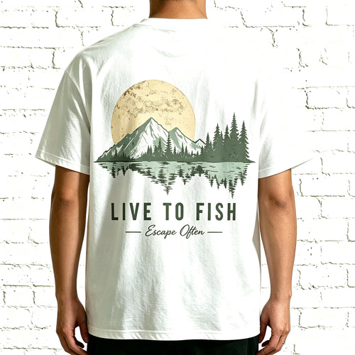 Live To Fish Escape Often Nature Mountain Sunset Fishing Graphic T-Shirt