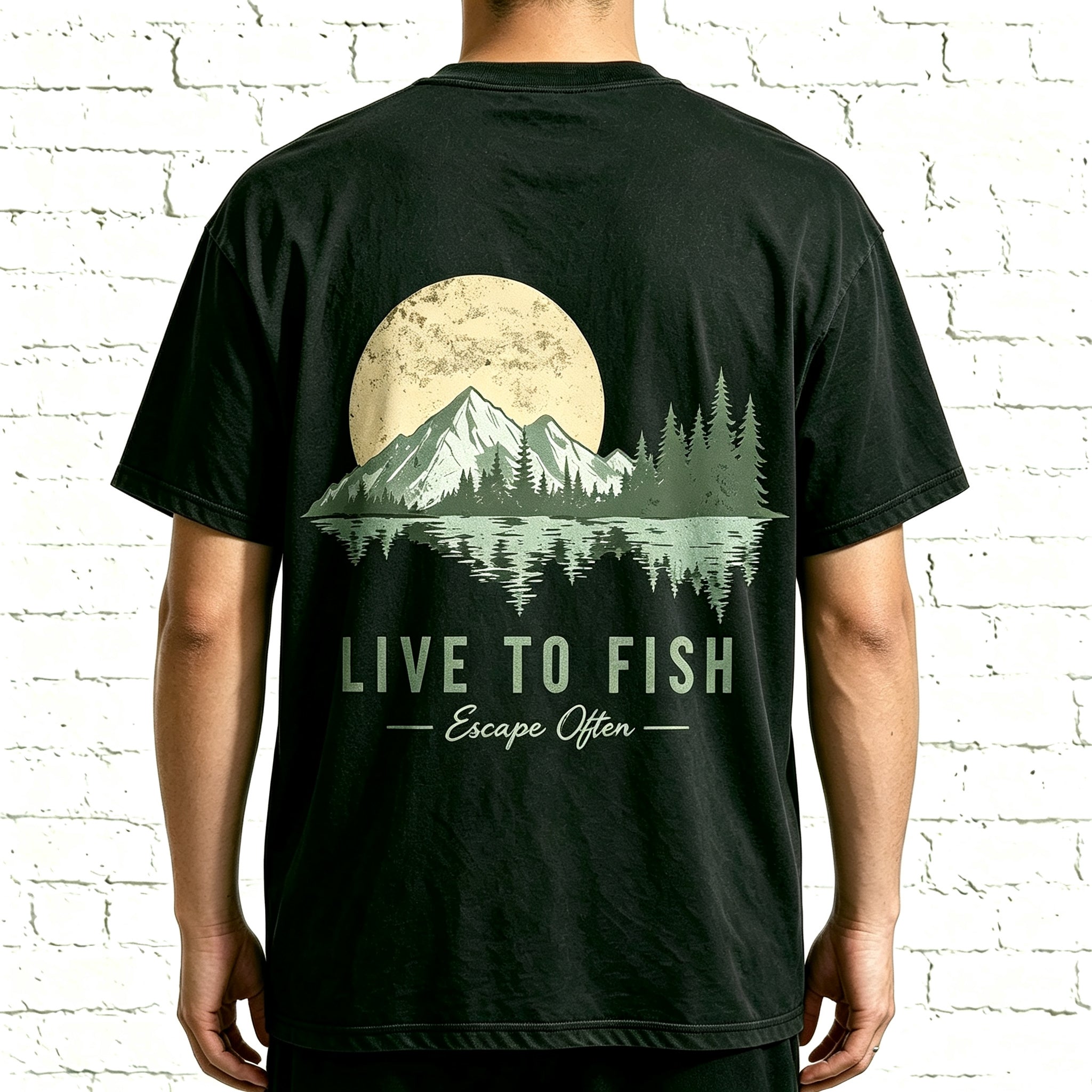 Live To Fish Escape Often Nature Mountain Sunset Fishing Graphic T-Shirt