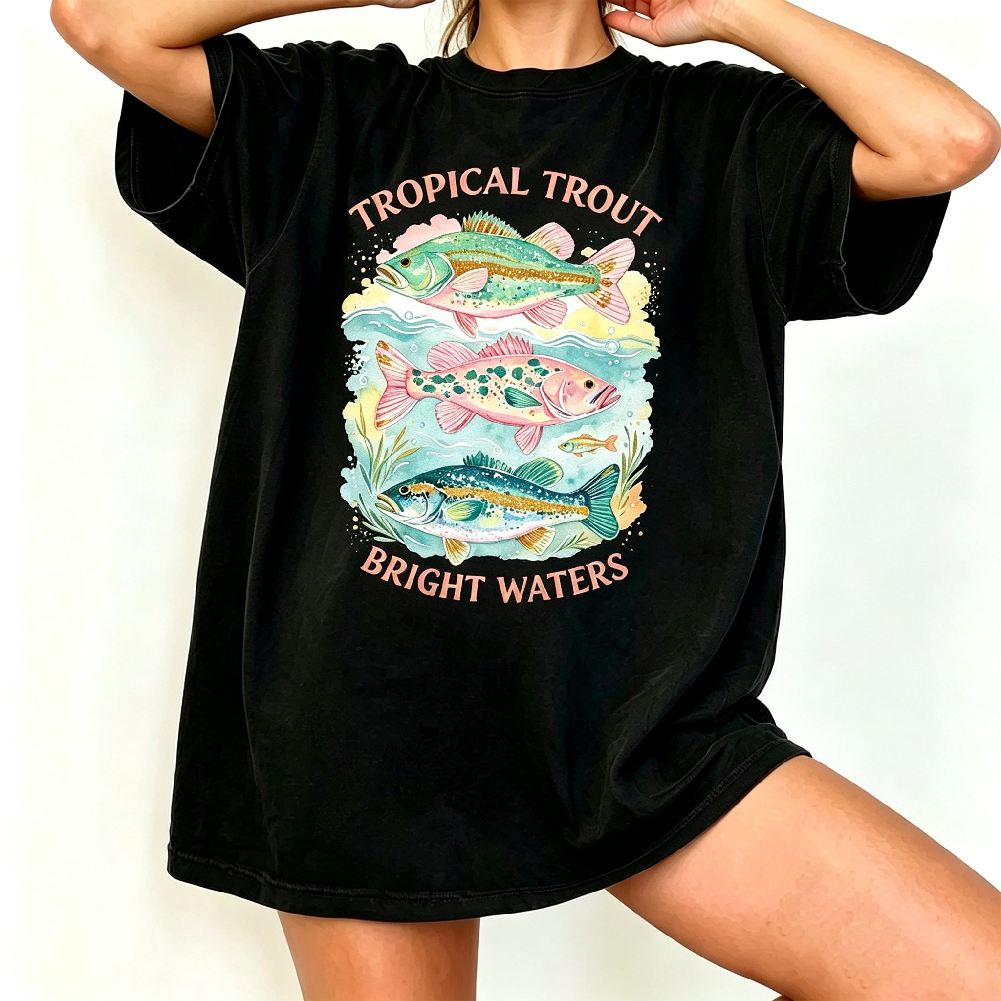 Tropical Trout Bright Waters Watercolor Outdoor Casual T Shirt