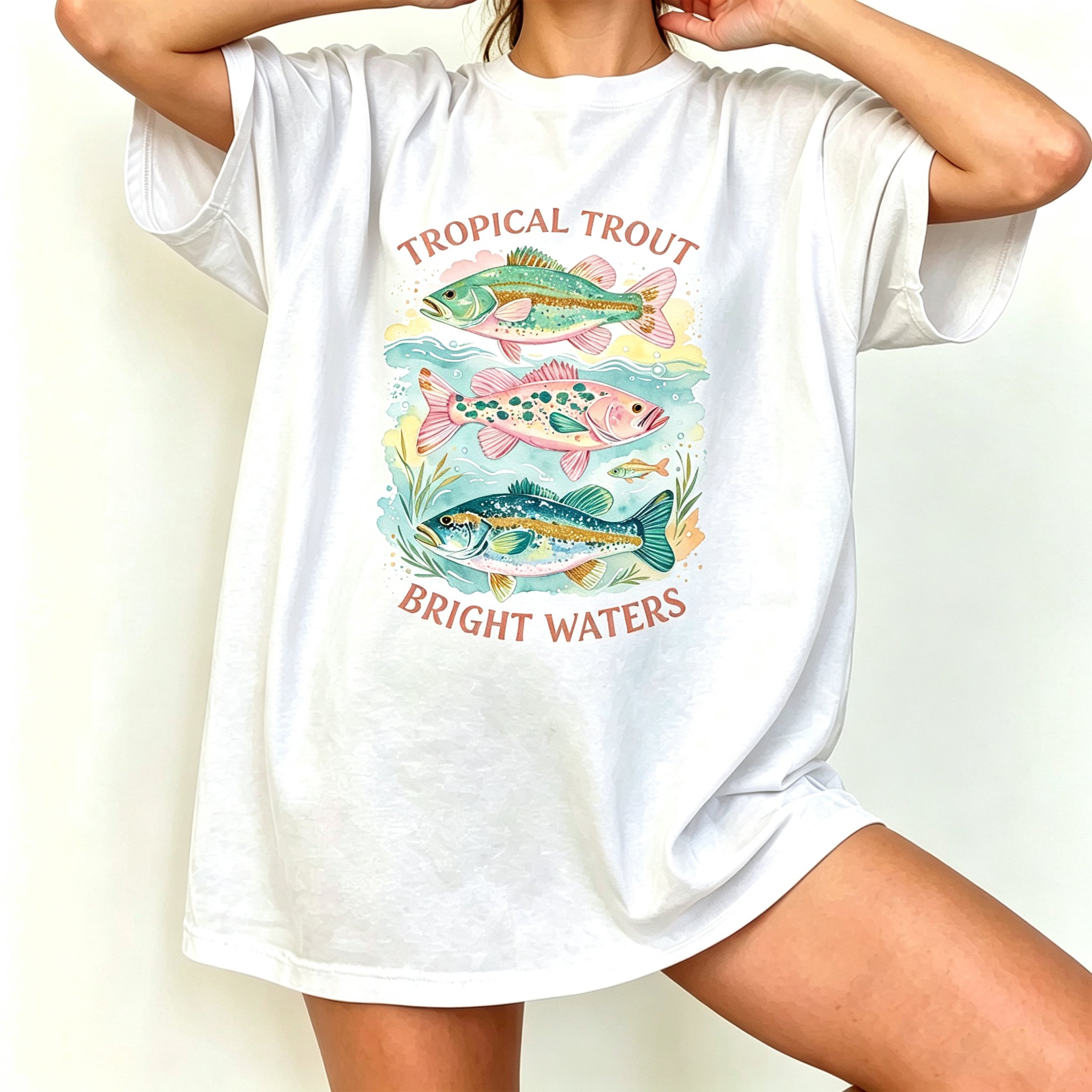 Tropical Trout Bright Waters Watercolor Outdoor Casual T Shirt