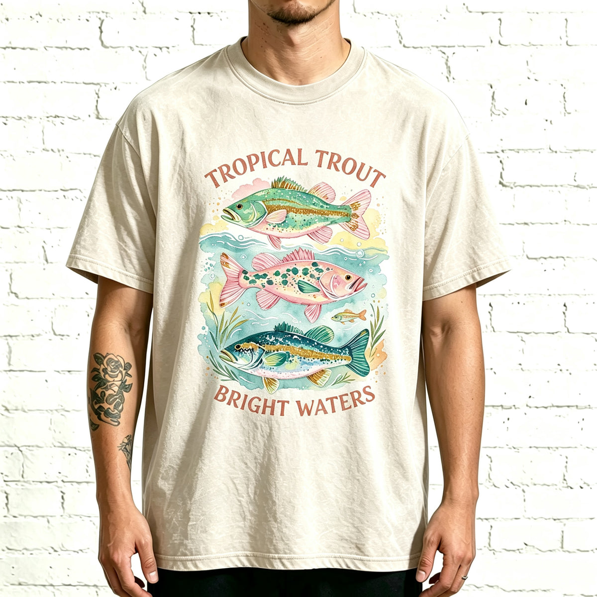 Tropical Trout Bright Waters Watercolor Outdoor Casual T Shirt