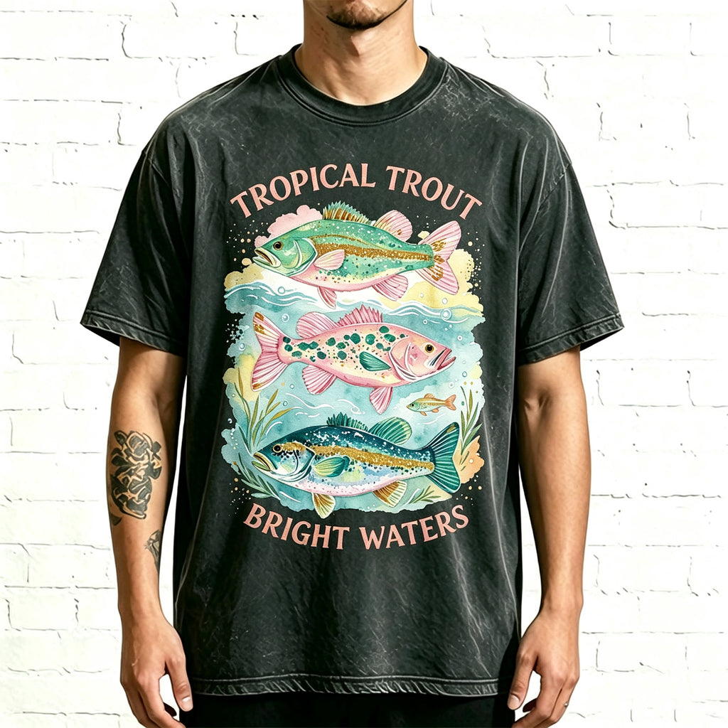 Tropical Trout Bright Waters Watercolor Outdoor Casual T Shirt