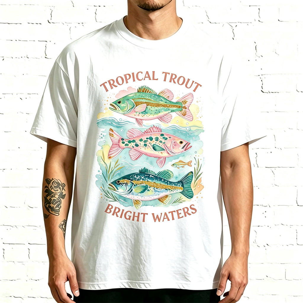 Tropical Trout Bright Waters Watercolor Outdoor Casual T Shirt