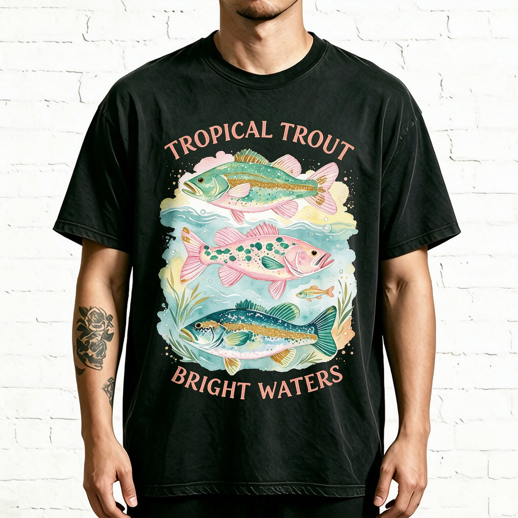 Tropical Trout Bright Waters Watercolor Outdoor Casual T Shirt