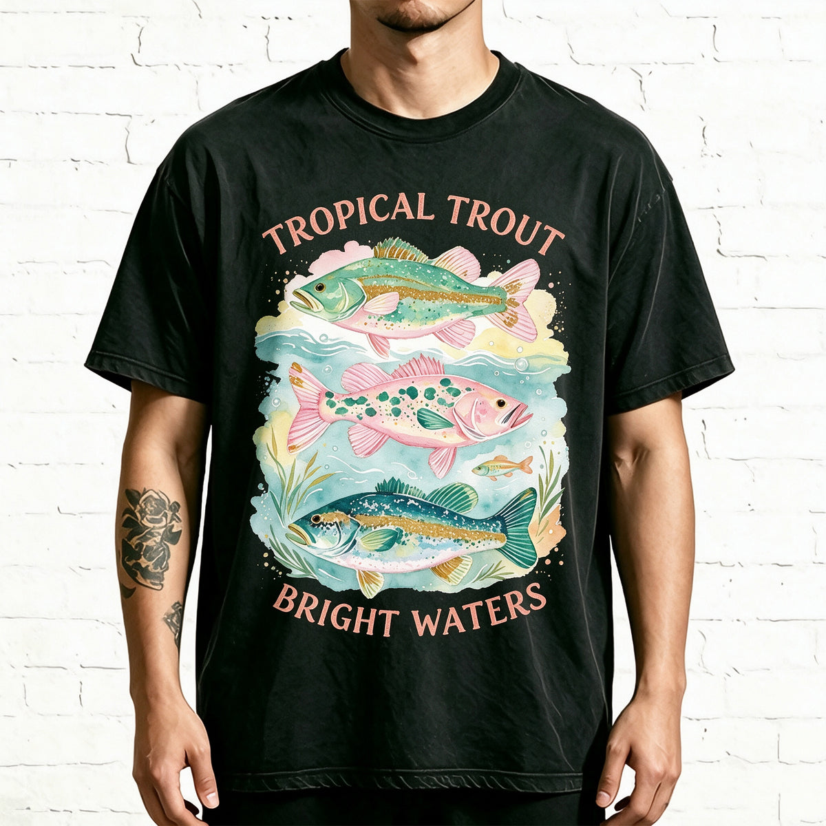 Tropical Trout Bright Waters Watercolor Outdoor Casual T Shirt