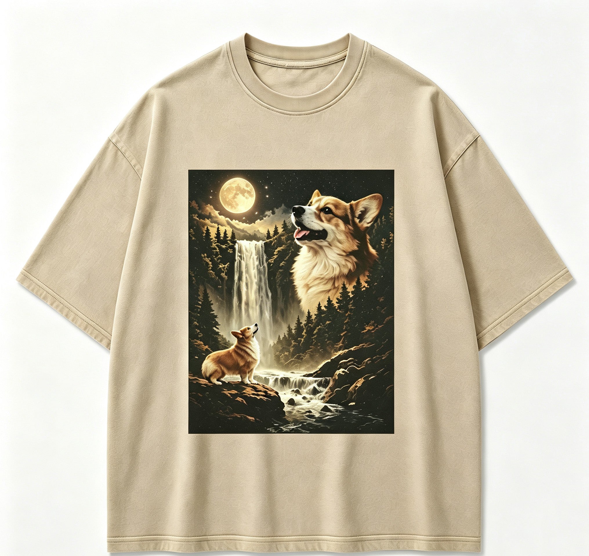 Vintage Echoes Of The Moonlit Valley Twilight Wilderness Retro Circular Graphic Artwork