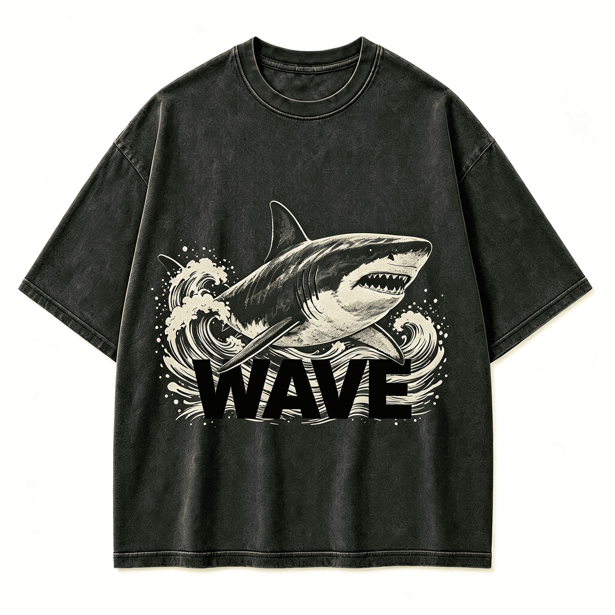 Vintage Wave Shark Ocean Predator Retro Circular Graphic Artwork
