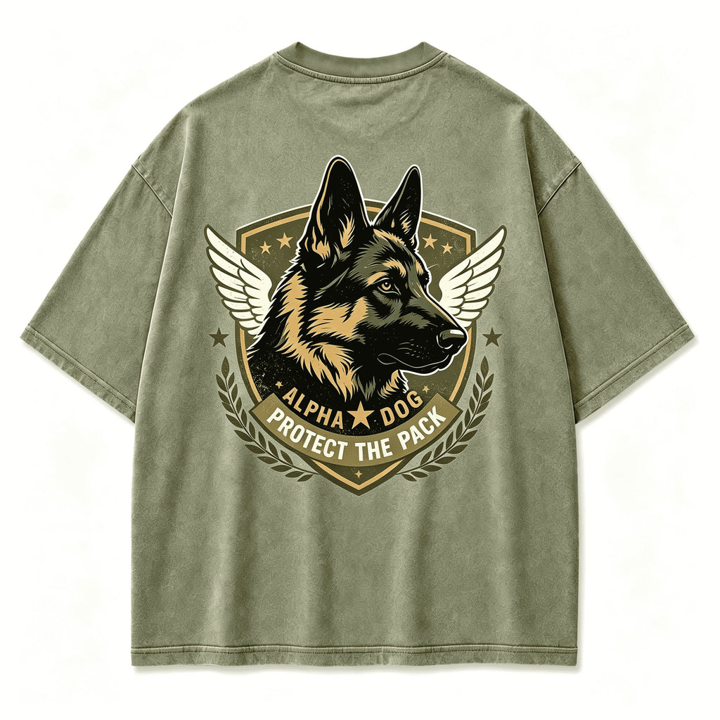 Vintage Alpha Dog Protect The Pack Wilderness Canine Retro Circular Graphic Artwork（Print On Back）