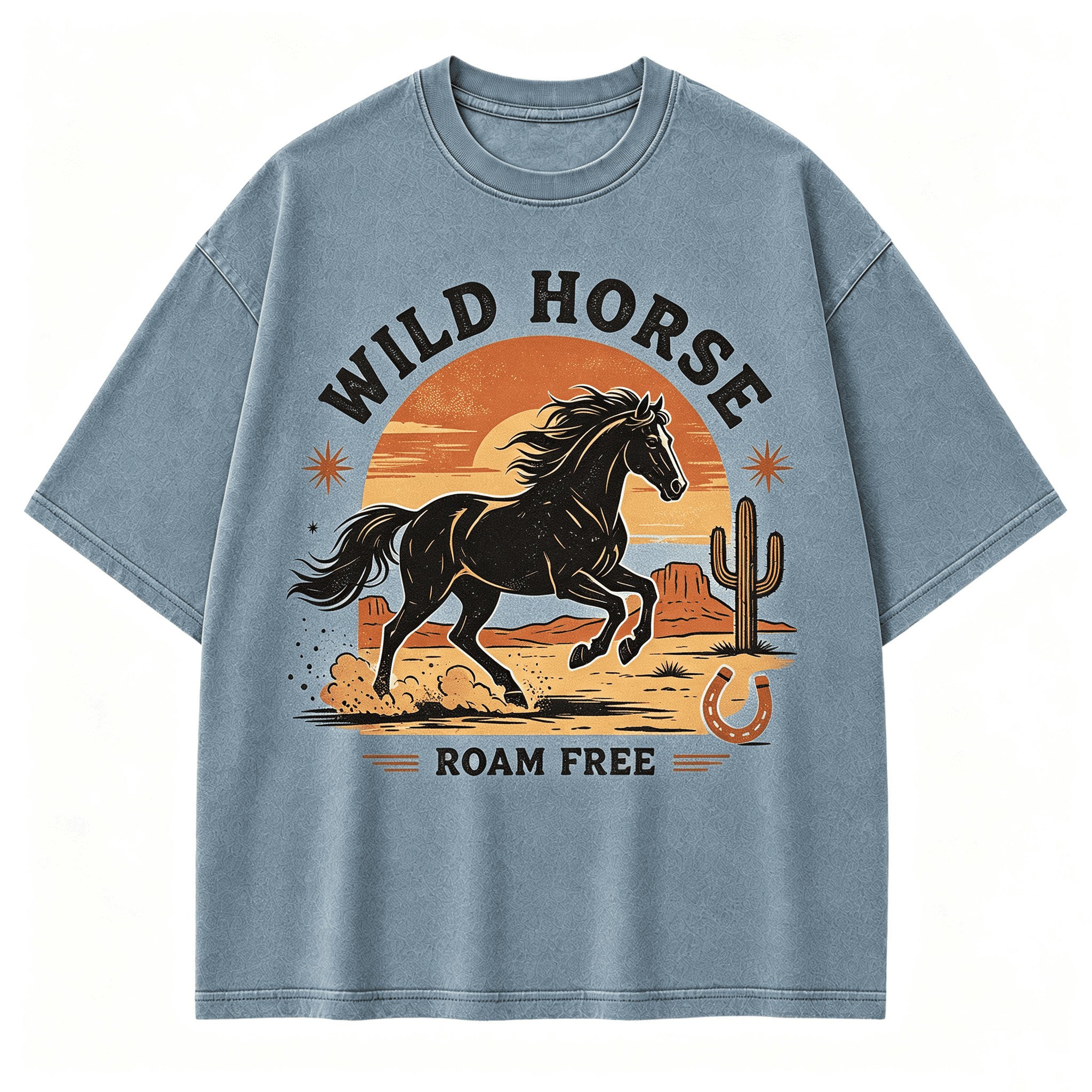 Vintage Wild Horse Roam Free Open Prairie Retro Circular Graphic Artwork